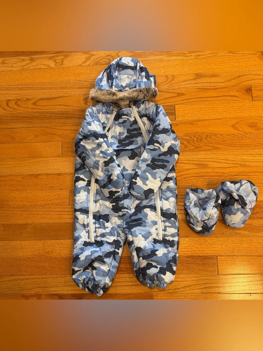 First Impressions- Baby Snowsuit w/ Faux Fur Hood